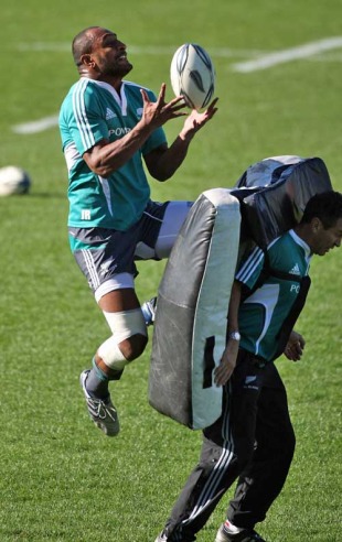 New Zealand's Joe Rokocoko claims a high ball in training, All Blacks training session, Waikato Stadium, Hamilton, New Zealand, June 22, 2010 