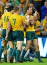 Australia fly-half Quade Cooper celebrates his try