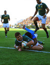 South Africa's Morne Steyn goes over for his second try against Italy