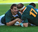 South Africa's Flip van der Merwe burrows over for a try