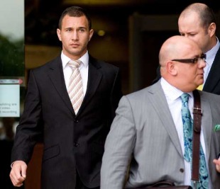 Australia fly-half Quade Cooper leaves Southport Magistrates' Court following a hearing on burglary charges, Southport, Australia, July 2, 2010