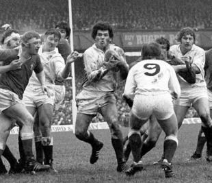 England flanker Bob Mordell emerges with the ball, England v Wales, Five Nations, Twickenham, London, England, February 4, 1978