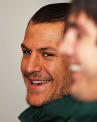 South Africa's Pierre Spies raises a smile, South Africa team announcement, Auckland, New Zealand, July 8, 2010