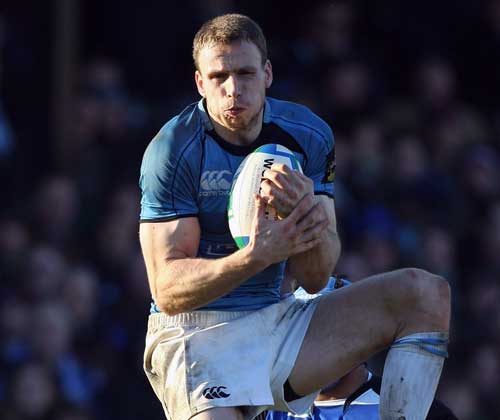 Andrew Henderson claims a high ball during the Heineken Cup match between Bath and Glasgow at the Recreation Ground, Bath, England, December 7, 2008