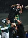 All Blacks lock Tom Donnelly competes for a restart