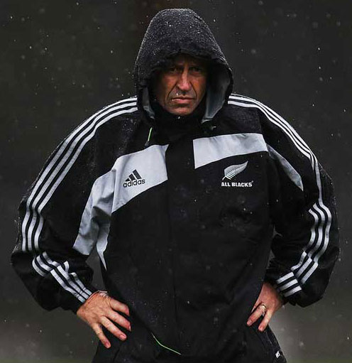 All Blacks assistant coach Wayne Smith watches training