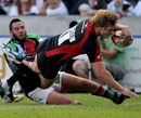 Saracens' George Kruis dives over to score a try against Quins