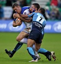 Bath's Ben Skirving is shackled by the Exeter defence