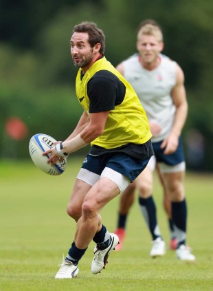 England Sevens' Ben Gollings prepares to pass during training at Bisham Abbey, Marlow, England, August 4, 2010