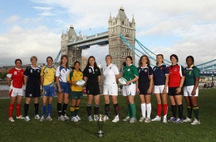 The Women's Rugby World Cup captains pose with the trophy at the tournament launch, City Hall, London, England, August 17, 2010