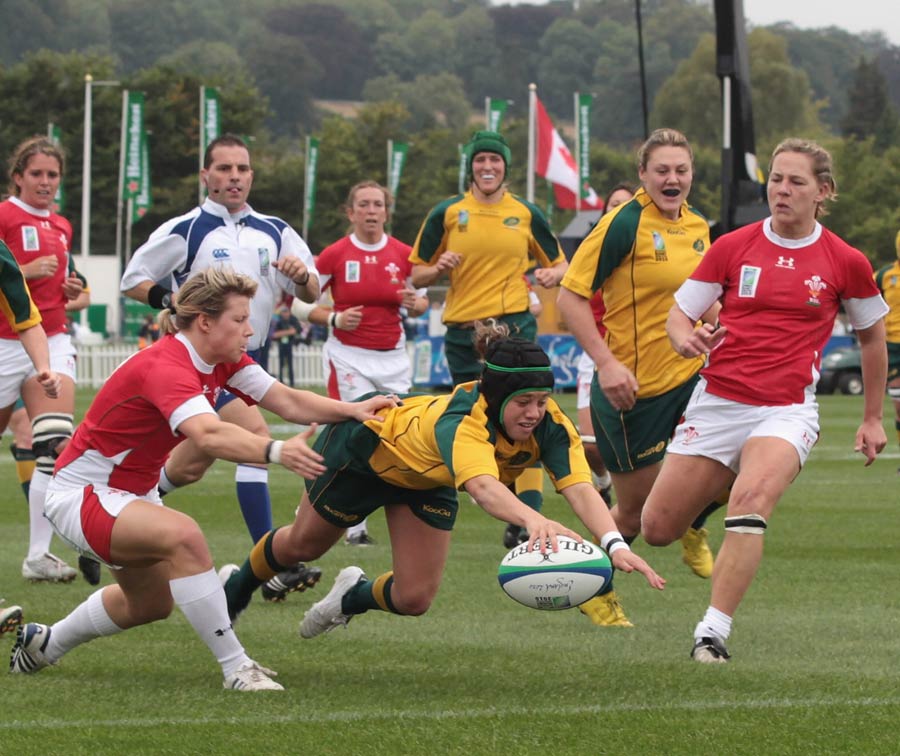 Australia's Cobie-Jane Morgan scores against Wales