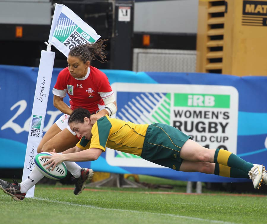 Australia's Tricia Brown touches down against Wales