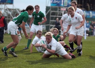 England's Amy Turner touches down against Ireland, England v Ireland, Women's Rugby World Cup 2010, Surrey Sports Park, Guildford, England, August 20, 2010 