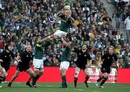 South Africa flanker Schalk Burger plucks a lineout throw from the air
