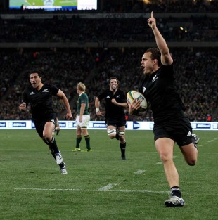 All Black wing Israel Dagg celebrates his winning try, South Africa v New Zealand, Tri-Nations, FNB Stadium, Soweto, South Africa, August 21, 2010