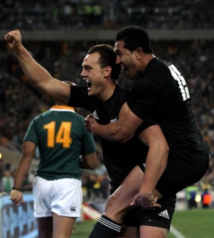 All Blacks wing Israel Dagg celebrates his winning try, South Africa v New Zealand, Tri-Nations, FNB Stadium, Soweto, South Africa, August 21, 2010