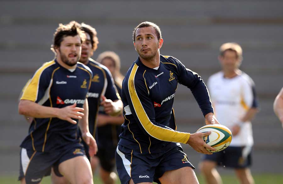 Wallabies fly-half Quade Cooper leads the line during training