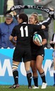 New Zealand's Huriana Manuel is congratulated after scoring