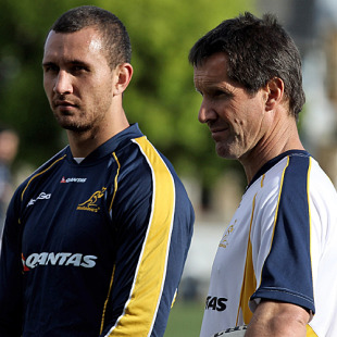 Wallabies coach Robbie Deans and fly-half Quade Cooper, Australia training session, Bishops High School, Cape Town, South Africa, August 23, 2010