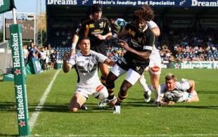 Wasps winger Paul Sackey opens the scoring against Castres, Wasps v Castres, Heineken Cup, Adams Park, October 12 2008.