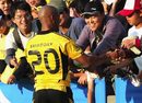 George Gregan of Suntory Sungoliath shakes hands with fans