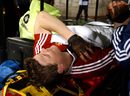 British and Irish Lions captain Brian O'Driscoll leaves the field on a stretcher during a clash with New Zealand