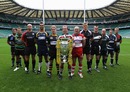 The captains of the 12 Aviva Premiership pose with the trophy