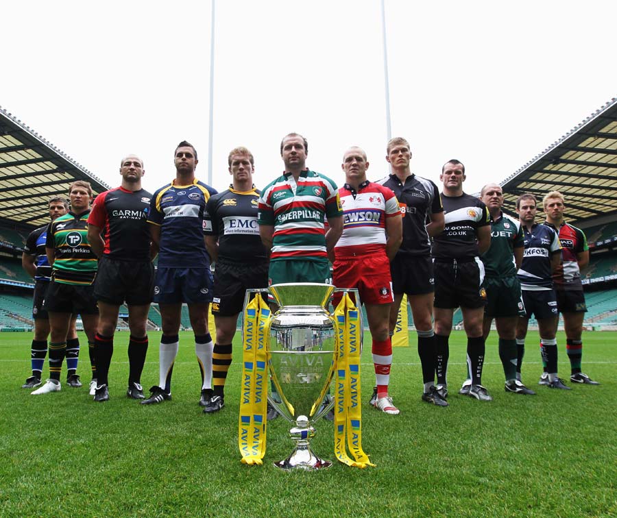 The captains of the 12 Aviva Premiership clubs