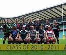 A team photo of the captains of the 12 Aviva Premiership clubs