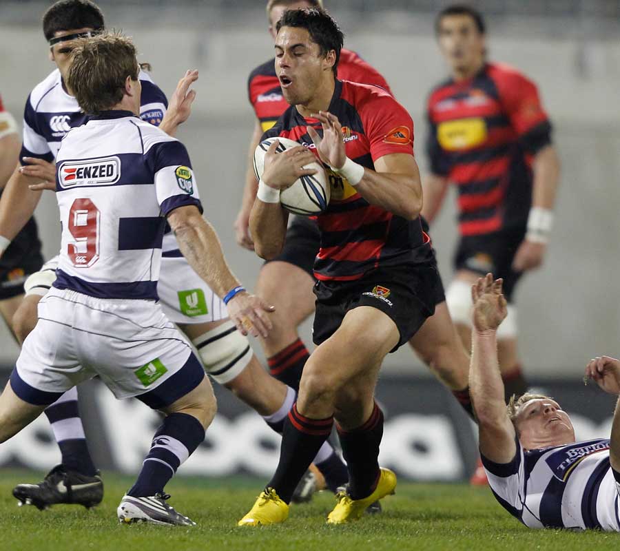 Canterbury's Sean Maitland takes on the Auckland defence