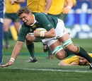 Juan Smith pulls a try back for South Africa