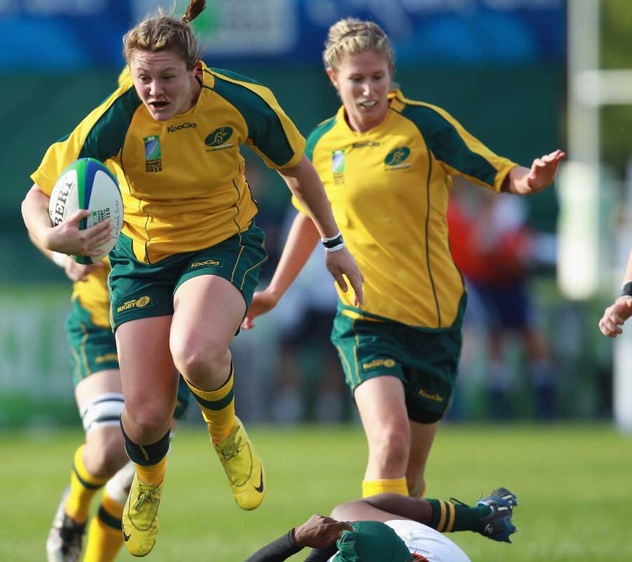 Sharni Williams hurdles a South African tackle for Australia