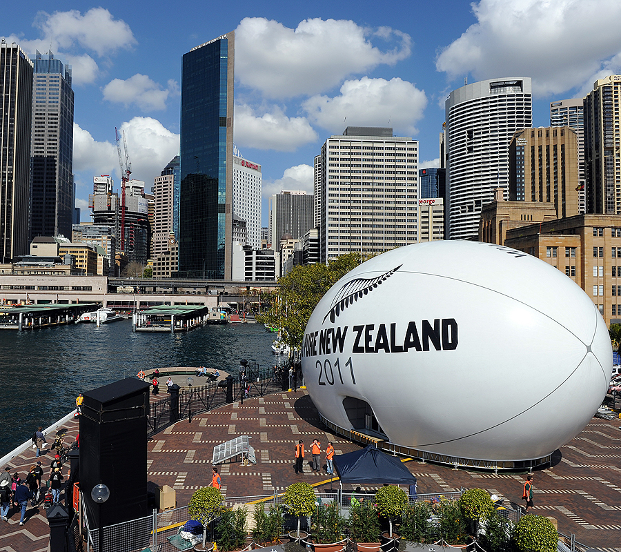 A giant ball promoting the Rugby World Cup is built in Sydney