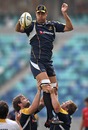 Australia's Nathan Sharpe claims a lineout in training