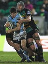 Leicester's Anthony Allen is tackled by Northampton's Juandre Kruger