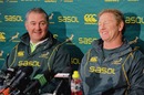 Gary Gold and Dick Muir share a joke with the press prior to South Africa's match with Australia