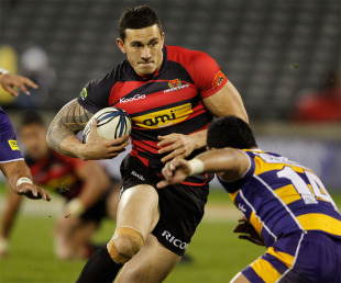 Canterbury's Sonny Bill Williams challenges the Bay of Plenty defence during the round six ITM Cup match, AMI Stadium, Christchurch, New Zealand, September 3, 2010