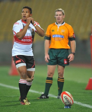 Lions fly-half Elton Jantjies kicks a conversion, Leopards v Lions, Currie Cup, Royal Bafokeng Stadium, Phokeng, South Africa, July 9, 2010 