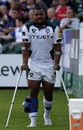 Steffon Armitage makes his way to the bench on crutches
