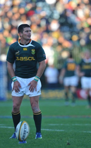 Springboks fly-half Morne Steyn lines up a kick , South Africa v Italy, Buffalo City Stadium in East London, South Africa, June 26, 2010
