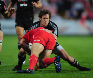 Aironi's Dylan Des Fountain makes a tackle, Munster v Aironi, Magners League, Musgrave Park, Cork, Ireland, September 4, 2010
