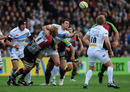 Exeter's Luke Arscott off-loads in the tackle