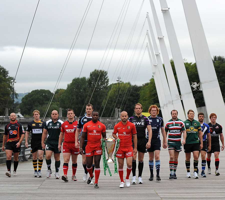 Toulouse's Yves Donguy and Frederic Michalak parade the Heineken Cup