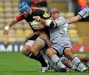 Saracens' Schalk Brits takes the attack to Leicester