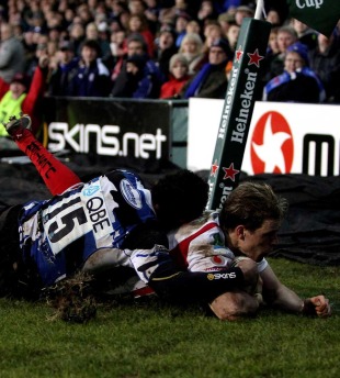 Andrew Trimble rounds off a solo try, Bath v Ulster, Heineken Cup, The Recreation Ground, Bath, England, January 23, 2010