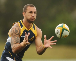 Australia's Quade Cooper claims a pass, Wallabies training session, Erskinville Oval, Sydney, Australia, October 6, 2010
