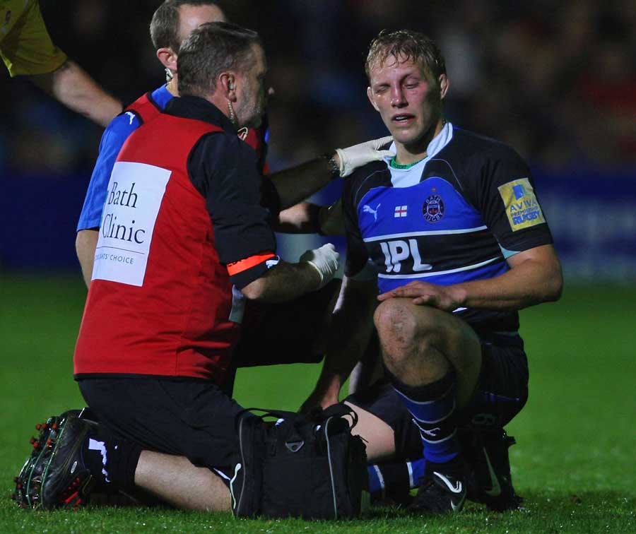 Bath's Lewis Moody receives some treatment