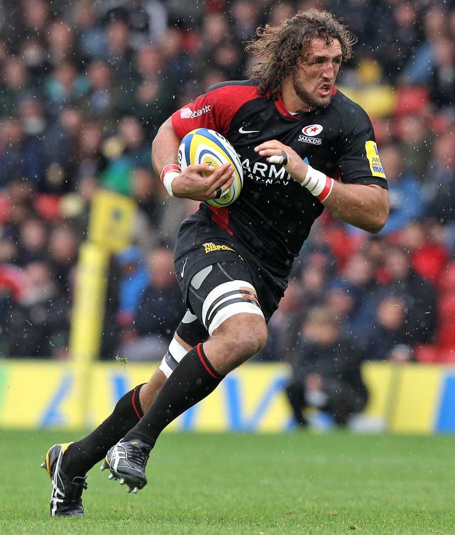 Saracens' Jacques Burger on the charge