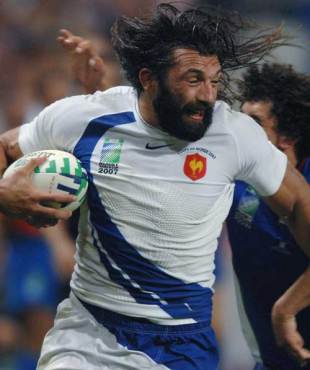 France lock Sebastien Chabal battles his way to the try-line against Namibia, France v Namibia, World Cup, Le Stadium, September 16 2007.