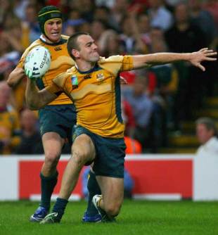 Wallabies full-back Chris Latham celebrates after scoring a try against Wales, Wales v Australia, World Cup, Millennium Stadium, September 15 2007